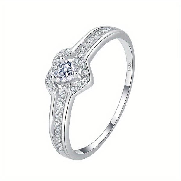 1.6g 0.06oz 925 Sterling Silver Cute Heart Design Ring with Inlaid Shining Zirconia, High-Quality Jewelry for Female, Dainty Gift for Your Love - Image 3