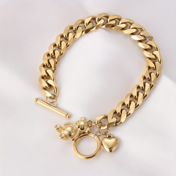 1pc Stylish Unisex Golden Titanium Steel Fashion Bracelet - Hypoallergenic, Water Resistant, Durable, Trendy Accessory for Men and Women - Perfect for Daily Wear, Party, Anniversary, or Gift - Image 3
