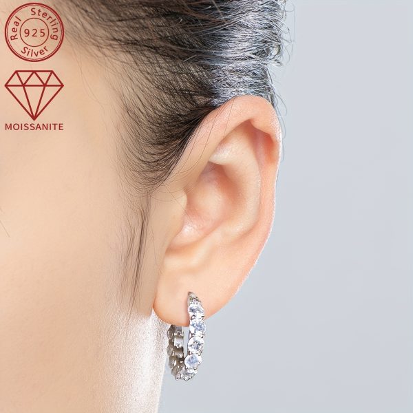 1 Pair Luxury Moissanite Huggie Hoop Earrings - S925 Sterling Silver, Sparkling, Daily Wear, Festival Gift, Women's Jewelry - Hypoallergenic, Nickel-Free, Durable, Shining, Elegant Accessories - Image 9