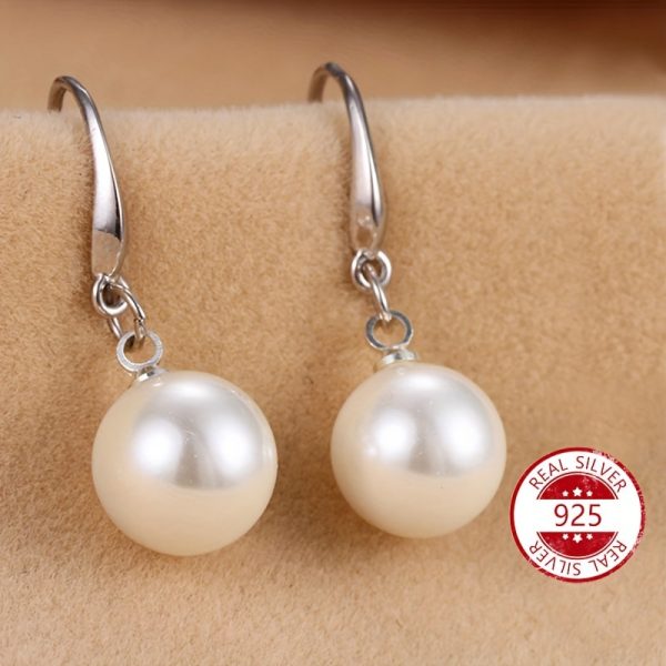 Sterling 925 Silver Hypoallergenic Ear Jewelry Freshwater Pearl Decor Dangle Earrings Elegant Simple Style Daily Casual - Image 2