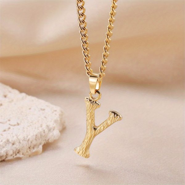1pc Novel Trendy Stainless Steel Electroplated Golden English 26 Letters Fashion Pendant Necklace For Men And Women - Image 34