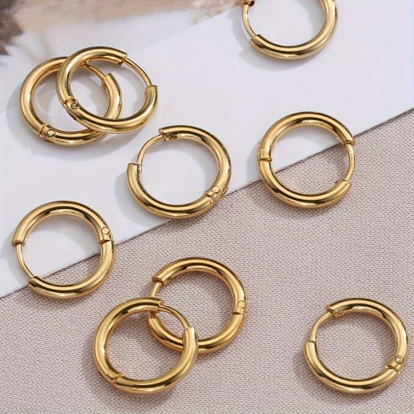 10pcs Golden Round Circle Pendant Buckle Stainless Steel Small Hoop Earrings - Durable, Hypoallergenic, and Versatile DIY Jewelry Making Supplies for Crafting Unique Earrings - Perfect for Jewelry Makers, Crafters, and Fashion Enthusiasts - Image 2