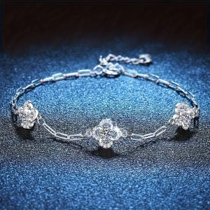 Sterling Silver Bracelet 0.6CT Moissanite Bracelet Light Luxury Universal Prosperity Clover D Color Moissanite Bracelet Women's Valentine's Day Gift Mother's Day Gift Halloween Party Christmas Party