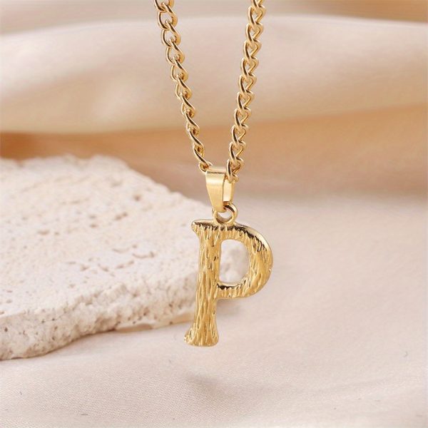 1pc Novel Trendy Stainless Steel Electroplated Golden English 26 Letters Fashion Pendant Necklace For Men And Women - Image 17