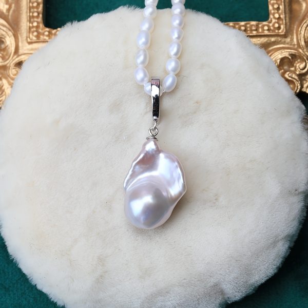 Vintage French-Style Baroque Freshwater Pearl Pendant Enhancer, Natural Stone, S925 Sterling Silver with Plating, Universal Clasp ?C Elegant Accessory for Daily Wear, Date Night, Gifting, Bridal Jewelry - Image 6