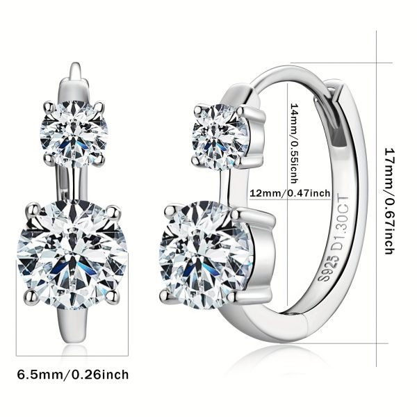 1 Pair of Moissanite Earrings 925 Pure Silvery Women's Earrings Round 6.5mm & 4mm Moissanite Earrings Fashion Earrings Jewelry Birthday Gift with GRA Certificate, Silvery Weight About 3.85g, Moissanite 6.5mm-2pcs, 4mm-2pcs, Total Carat 1.3ct+1.3ct=2.6ctu002FPair - Image 6