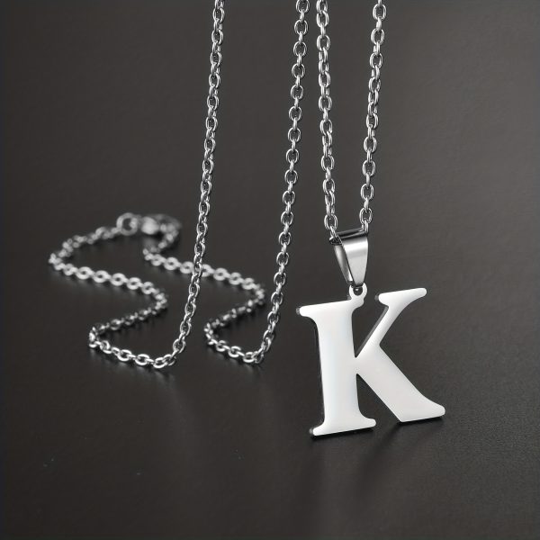1pc Chic Stainless Steel Initial Pendant Necklace - Personalized Cool Design - Hypoallergenic Birthday Gift for Family & Teenagers - Image 14