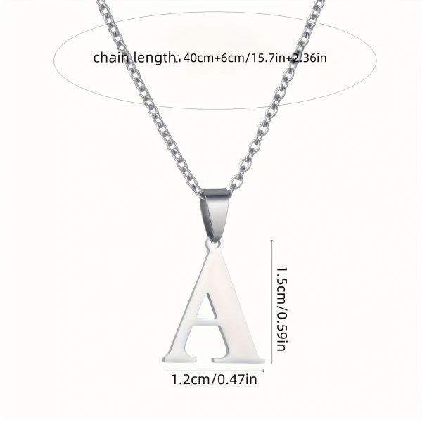 1pc Chic Stainless Steel Initial Pendant Necklace - Personalized Cool Design - Hypoallergenic Birthday Gift for Family & Teenagers - Image 3