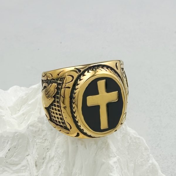 1pc Exquisite 316L Stainless Steel Prayer Hand Cross Ring for Men - Durable, Hypoallergenic, Comfortable, and Stylish Party Jewelry for Everyday Wear - Image 5