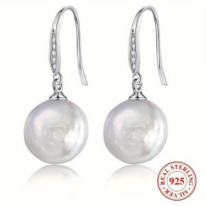 Sterling 925 Silver Freshwater Pearl Dangle Earrings - Hypoallergenic, Elegant, Simple, and Daily Casual Jewelry for Sensitive Skin - Perfect for Any Occasion