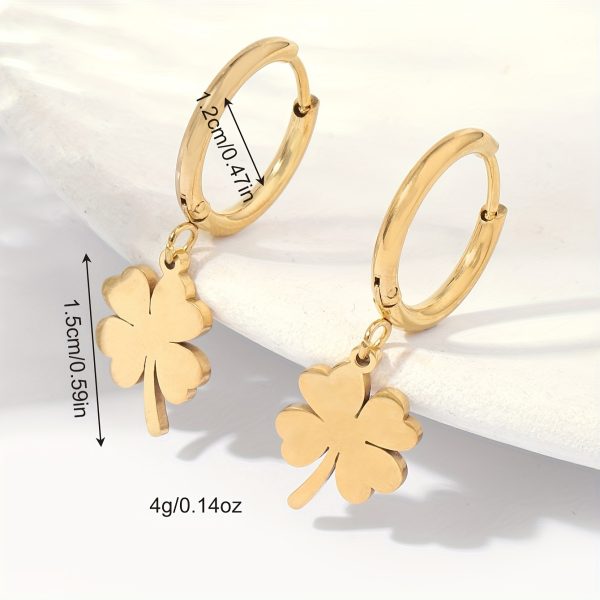 1 Pair of Dazzling Stainless Steel Clover-Shaped Hoop Earrings - Trendy Retro Earrings for Couples - Hypoallergenic, Nickel-Free, and Durable Jewelry Accessories - Image 2