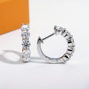Fashion Hoop Earrings, Moissanite Round Cut 925 Sterling Silver, Hypoallergenic, 14K Gold Plated, for Women, Gift Box Included - Pair (2 Pieces)