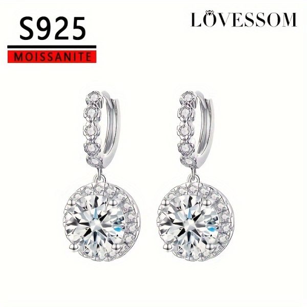 1pair Simple Classic 925 Sterling Silver Moissanite Round Drop Earrings, Halloween Christmas Birthday Gift - Image 2