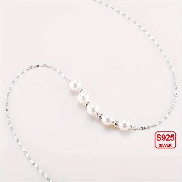 Luxurious Pearl Strand Necklace - 925 Sterling Silver Hypoallergenic Shell Pearl Jewelry with Simple Retro Design Clavicle Chain and Gift Box - Ideal for Sensitive Skin and Everyday Wear - Image 5