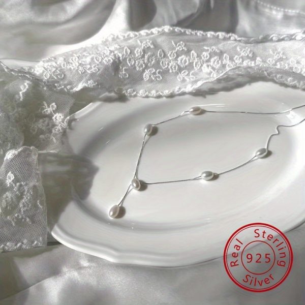 925 Sterling Silver Long Extended Chain Freshwater Pearl Tassel Y-Shaped Necklace for Women - Elegant Simple Birthday Valentine's Day Jewelry Gift - Image 6