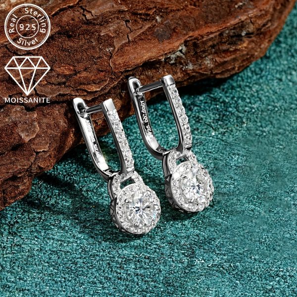 Elegant 925 Sterling Silver Hoop Earrings with 0.5ct*2 Pcs of Synthetic Moissanite Stones, Perfect for Holidays and Weddings - Image 9