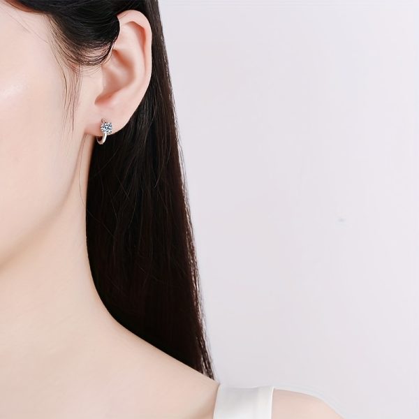 1ct Moissanite Earrings For Women Men Sterling Silvery Classic Four Prong Simple Earrings Vintage Punk Style Birthday Graduation Prom Gift - Image 2