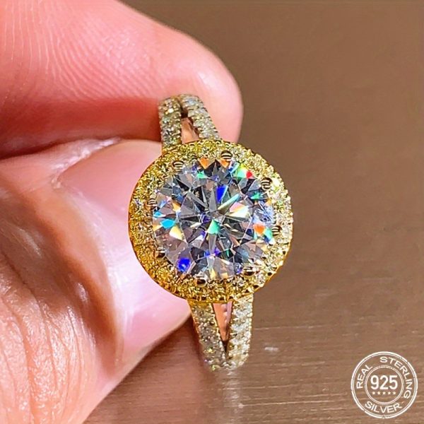 1pc 925 Silvery 2 Carat Round Moissanite Crown Ring, Fashionable 18K Gold Plated Ring, Casual for Man's Gift for Girlfriend, Proposal Engagement Wedding Ring, Anniversary Surprise, Creative Personality Gorgeous RingnMoissanite D Color VVS with CertificatenMain Diamond 2ctnWeight 5.9g, for Wedding - Image 5