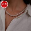 33gu002F1.16oz S925 Sterling Silver Freshwater Pearl Multi-Layered Necklace, Real Round Beads, Baroque Style, Vintage Luxurious, Daily Fashion Accessory, Perfect Gift With Anti-oxidation Box, Women's Elegant Jewelry For Valentine's & Mother's Day - Image 4