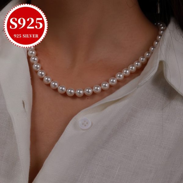 33gu002F1.16oz S925 Sterling Silver Freshwater Pearl Multi-Layered Necklace, Real Round Beads, Baroque Style, Vintage Luxurious, Daily Fashion Accessory, Perfect Gift With Anti-oxidation Box, Women's Elegant Jewelry For Valentine's & Mother's Day - Image 4