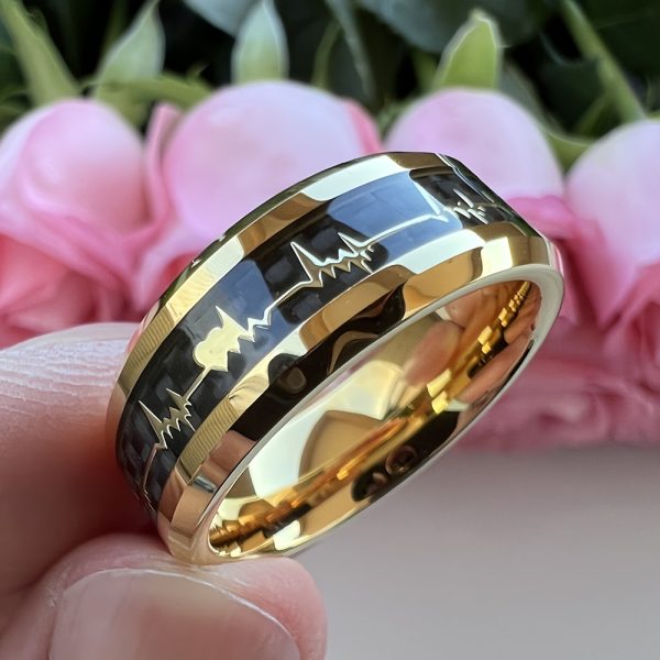 Stylish 8mm Stainless Steel Ring with Heartbeat Design & Black Carbon Fiber - Promise Ring for Weddings & Parties, Comfort Fit Sizes 6-13 - Image 12