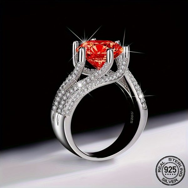 925 Sterling Silver 5 Carat Red Moissanite Ring For Women, Perfect For Engagementu002FProposalu002FBirthdayu002FAnniversary Gift, 18K White Gold Plated, Elegant & Bling Style - Image 3