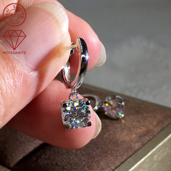 2pcs 925 Sterling Silver Earrings with 5mm Moissanite, 0.5 Carat, Fashion Dangle Earrings, Classic Style, Synthetic Stone, 14K Golden Plated, April Birthstone, for Holiday, Vacation, Wedding, Christmas, All Seasons - Image 2