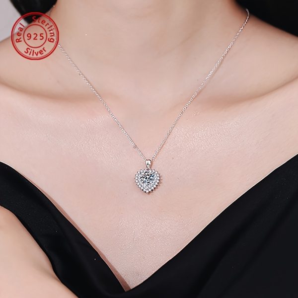 Elegant 2 Carat Moissanite Heart Pendant Necklace in 925 Sterling Silvery - Luxury Bridal & Engagement Jewelry, Perfect for Weddings, Proposals, Birthdays, Valentine's Day, Christmas, New Year, Teacher Appreciation Gifts - Image 3