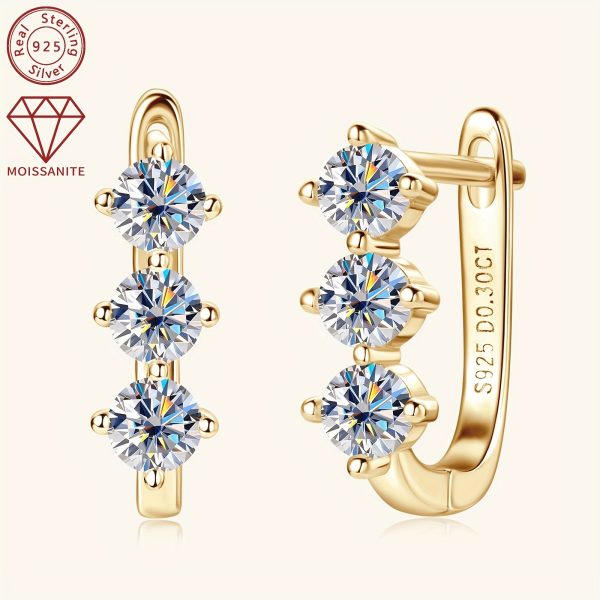 Elegant Moissanite Hoop Earrings 925 Sterling Silver, 1.18g - Synthetic April Birthstone, 14K Golden Plated, 3mm*6pcs and 0.3ct*2pcs, Women's Fashion Jewelry for Daily and Wedding, Christmas Holiday Gift, All Seasons - Image 8