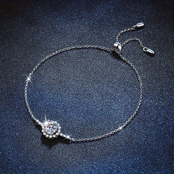 A Fashion Light Luxury Romantic Senior Sense 0.5 Carat Round Moissanite Pull Shrink Bracelet, Gift Confession Party Valentine's Day Graduation Season Adult Gift, Free Boutique Gift Box. - Image 6