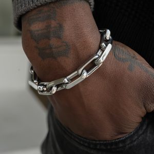 1pc Durable Stainless Steel Cuban Chain Bracelet - Fashionable Unisex Hip Hop Trendy OT Buckle Design, Perfect Couple Accessory - Unique Fathers Day Gift Idea for Men and Women