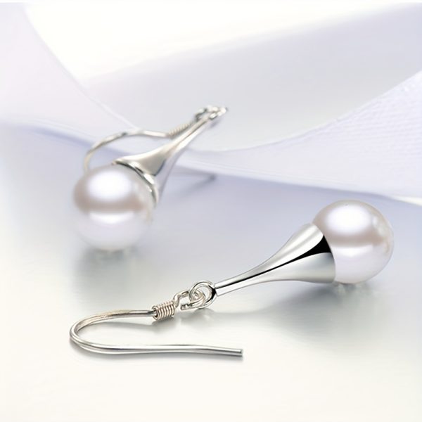 Sterling 925 Silver Pearl Dangle Earrings - Drop & Dangle Elegant Jewelry with Hypoallergenic Freshwater Pearl Decor, Simple and Casual Style for Daily Wear, Perfect Gift for Women and Girls - Image 4
