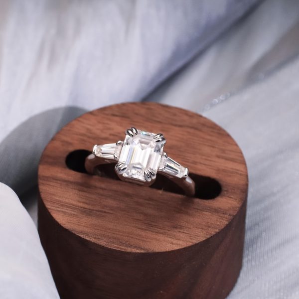 Charming Ideal Jade Cut Moissanite Ring Women' S 4ct Three Stone Moissanite Engagement Ring Sterling Silver Platinum Plated Anniversary Wedding Ring, Greystone, Moissanite - Image 9