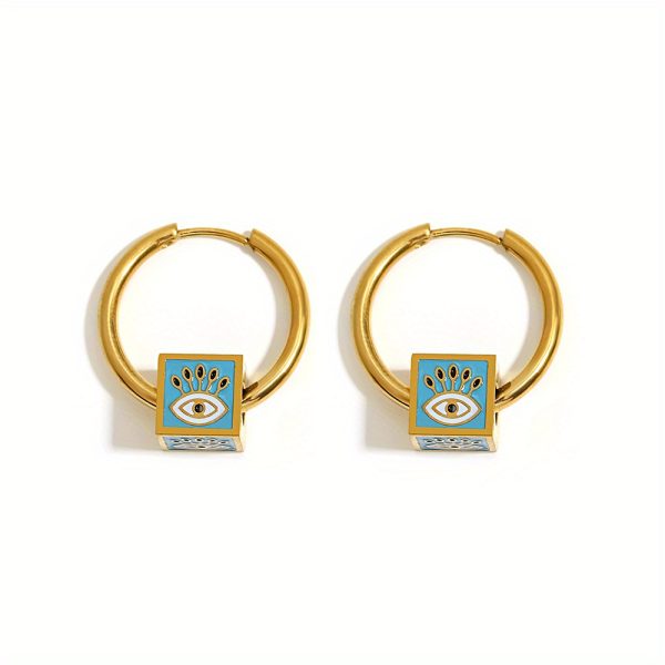 1 Pair Stainless Steel Vintage Punk Square Evil Eye Hoop Earrings For Men, Hip Hop Ear Jewelry - Image 9