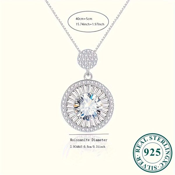2 Carat Moissanite Round Halo Pendant Necklace - 925 Sterling Silver, Elegant and Sexy Style, Engagement, Wedding Accessories, Gifts for Women - Image 6