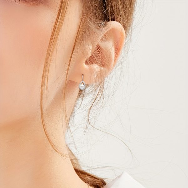 Sterling 925 Silver Hypoallergenic Ear Jewelry Hollow Droplet Shape Freshwater Pearl Inlaid Dangle Earrings Elegant Luxury Style Daily Casual - Image 6