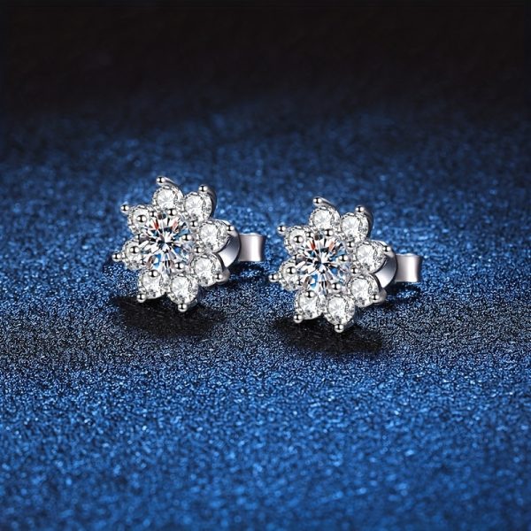 1 Pair of S925 Sterling Silver AuraBling Sunflower Moissanite Stud Earrings with Gift Box and Silver Polishing Cloth - Image 3