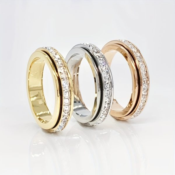 Elegant Band Ring Made Of Stainless Steel Inlaid Shining zirconia Rotatable Design For Releasing Your Stress Silveryu002F Rosyu002F Golden Just Pick One - Image 5