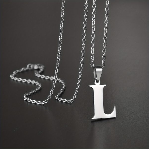 1pc Chic Stainless Steel Initial Pendant Necklace - Personalized Cool Design - Hypoallergenic Birthday Gift for Family & Teenagers - Image 15