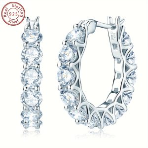 1 Pair Luxury Moissanite Huggie Hoop Earrings - S925 Sterling Silver, Sparkling, Daily Wear, Festival Gift, Women's Jewelry - Hypoallergenic, Nickel-Free, Durable, Shining, Elegant Accessories
