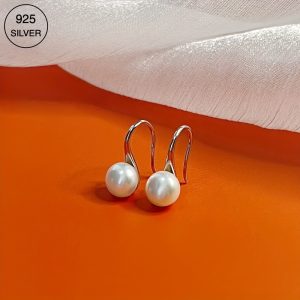 925 Silver Freshwater Pearl Drop Earrings Elegant Jewelry Formal Dress Banquet Female Ear Accessories