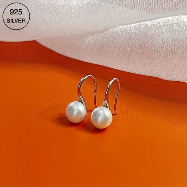 925 Silver Freshwater Pearl Drop Earrings Elegant Jewelry Formal Dress Banquet Female Ear Accessories