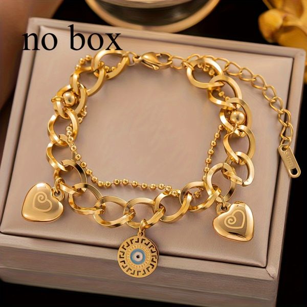 1pc Golden Stainless Steel Trendy Jewelry Enamel Painted Versatile Men's And Women's Couple Retro Daily Street Party Bracelet