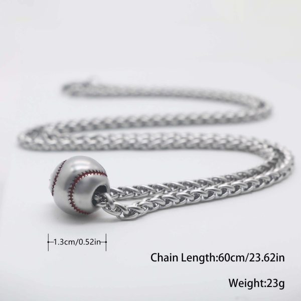 1pc Stainless Steel Baseball Pendant Necklace For Men Women - Image 2