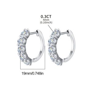 Elegant Luxury 925 Sterling Silver Hoop Earrings with 0.3ct Moissanite Stone, 3.1g - Women's Wedding Party Jewelry, Anniversary Valentine's Day Gift, Real Sterling Silver Ear Needle, All-Season Suitable
