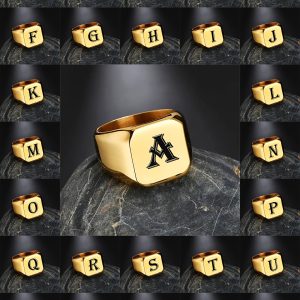 1pc Exquisite Classic Stainless Steel Letter Ring - Fashionable Simple Design, 26-Letter Engraving, Durable and Hypoallergenic - Perfect for Everyday Wear