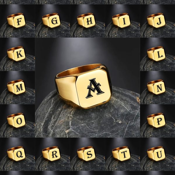 1pc Exquisite Classic Stainless Steel Letter Ring - Fashionable Simple Design, 26-Letter Engraving, Durable and Hypoallergenic - Perfect for Everyday Wear