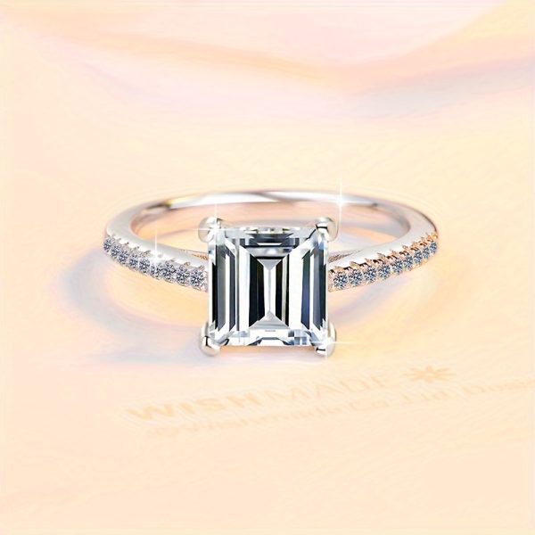 Fashionable Women's Ring - S925 Sterling Silver, Princess Cut 2 Carat Simulated Moissanite Stone With PT950 Plating - Image 3