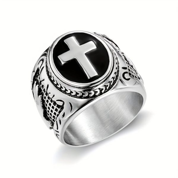 1pc Exquisite 316L Stainless Steel Prayer Hand Cross Ring for Men - Durable, Hypoallergenic, Comfortable, and Stylish Party Jewelry for Everyday Wear