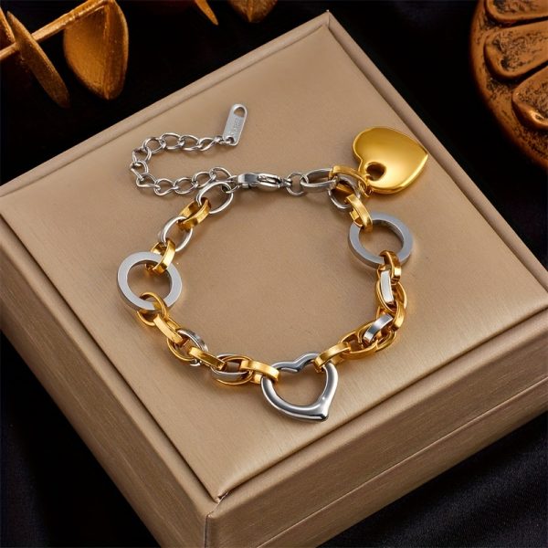 Golden Stainless Steel Love Pendant Bracelet for Men and Women